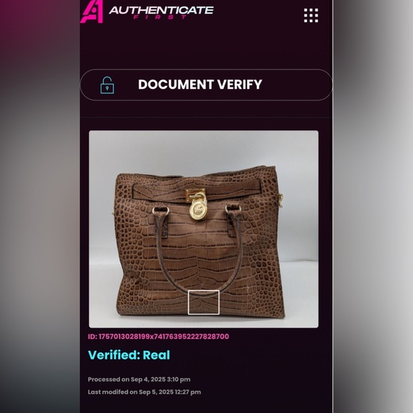 Michael Kors Hamilton Croc-Embossed Leather Tote Bag Brown Gold Authenticated - Picture 6 of 9